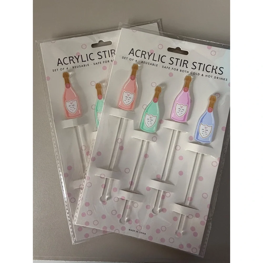 Fancy Sprinkles Acrylic Champagne Bottle Drink Stir Sticks 2 Packs of 4 Reusable